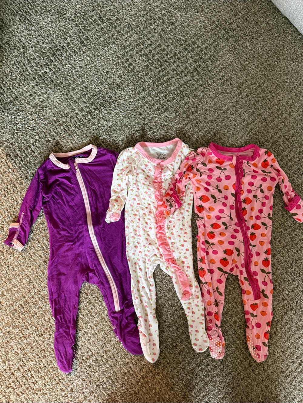Kickee Pants Girls Pink, Light Pink & Purple Footed One-Piece Sleepers